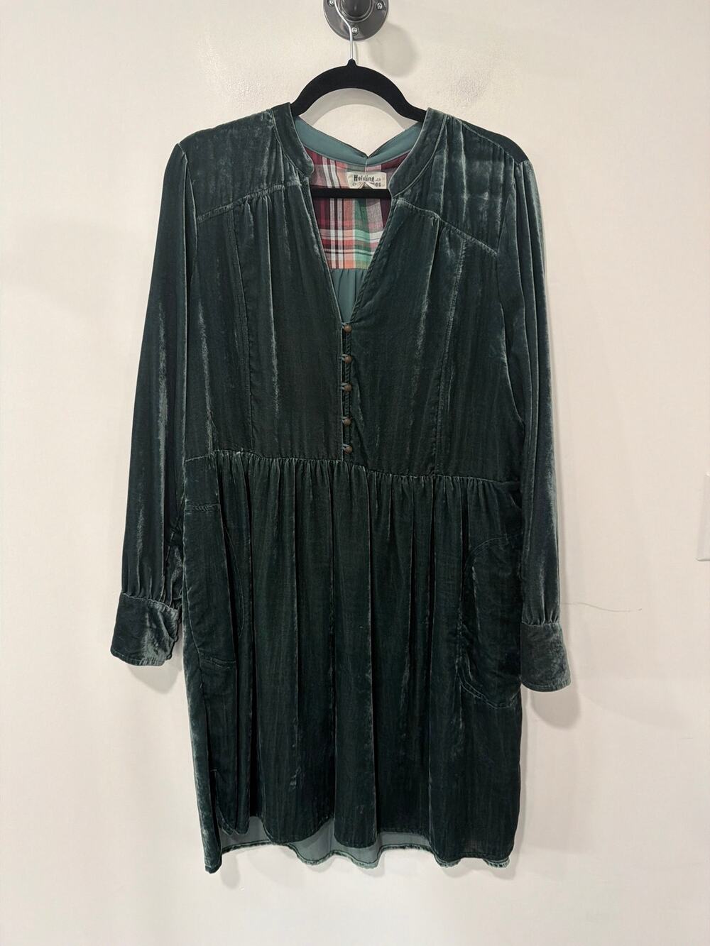 Holding Horses Anthropologie Brand Dress Green Velvet Long Sleeve Size L